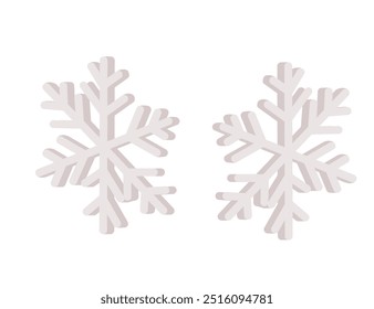 Isometric white snowflake. Set of two snowflakes. Simple graphic design. Vector illustration isolated on white background
