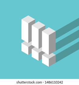 Isometric white triple exclamation mark with long shadow on turquoise blue background. Attention, error, danger and risk concept. Flat design. EPS 8 vector illustration, no transparency, no gradients