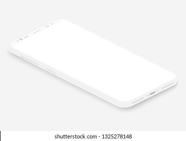 Teléfono inteligente vectorial blanco isométrico. 3d plantilla de teléfono de pantalla vacía realista para insertar cualquier interfaz de interfaz de usuario, prueba o presentación empresarial. Vista de perspectiva flotando diseño de maqueta suave.