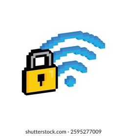 isometric wi fi icon 8 bit, pixel art wifi locked icon for game logo.