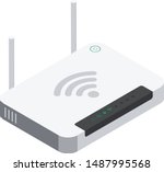 Isometric wi-fi router with two antennas and power button. Vector illustration isolated on white background.