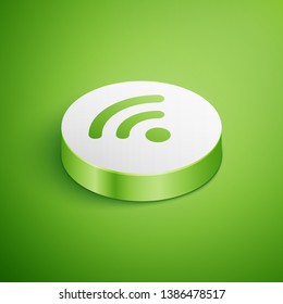 Isometric Wi-Fi wireless internet network symbol icon isolated on green background. White circle button. Vector Illustration