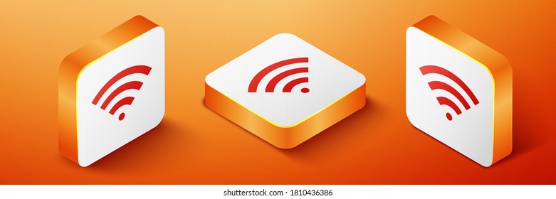 Isometric Wi-Fi wireless internet network symbol icon isolated on orange background. Orange square button. Vector.