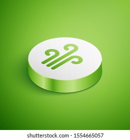 Isometric Wind icon isolated on green background. Windy weather. White circle button. Vector Illustration