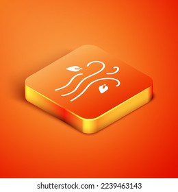 Isometric Wind icon isolated on orange background. Windy weather.  Vector Illustration