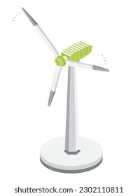 Isometric Wind Power Plant Isolated on White Background. Vector Illustration. Wind Turbine Generate Clean Energy. Infographic Element.