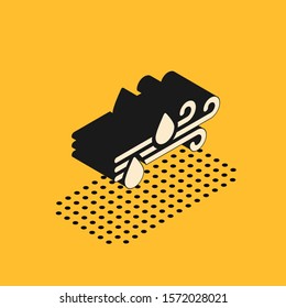 Isometric Wind and rain icon isolated on yellow background. Windy weather.  Vector Illustration