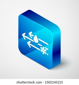 Isometric Wind and rain with snow icon isolated on white background. Windy weather. Blue square button. Vector Illustration