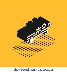 Isometric Wind and rain with snow icon isolated on yellow background. Windy weather.  Vector Illustration