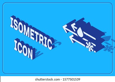 Isometric Wind and rain with snow icon isolated on blue background. Windy weather.  Vector Illustration