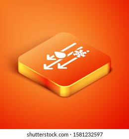 Isometric Wind and rain with snow icon isolated on orange background. Windy weather.  Vector Illustration
