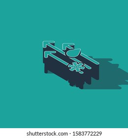Isometric Wind and rain with snow icon isolated on green background. Windy weather.  Vector Illustration