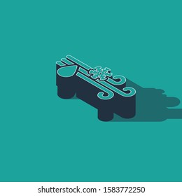 Isometric Wind and rain with snow icon isolated on green background. Windy weather.  Vector Illustration