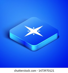 Isometric Wind rose icon isolated on blue background. Compass icon for travel. Navigation design. Blue square button. Vector Illustration