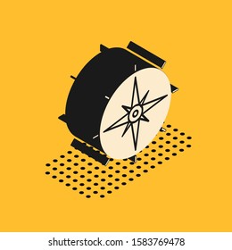 Isometric Wind rose icon isolated on yellow background. Compass icon for travel. Navigation design.  Vector Illustration
