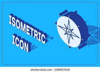 Isometric Wind rose icon isolated on blue background. Compass icon for travel. Navigation design.  Vector Illustration