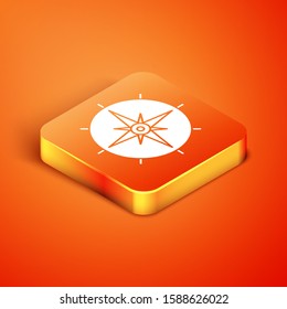 Isometric Wind rose icon isolated on orange background. Compass icon for travel. Navigation design.  Vector Illustration