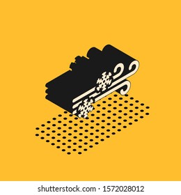 Isometric Wind and snow icon isolated on yellow background. Windy weather.  Vector Illustration