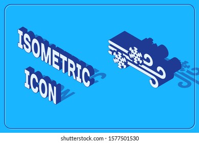 Isometric Wind and snow icon isolated on blue background. Windy weather.  Vector Illustration