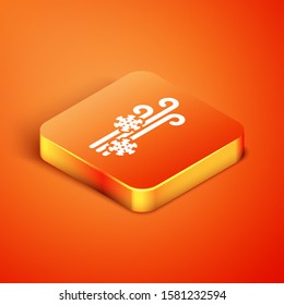 Isometric Wind and snow icon isolated on orange background. Windy weather.  Vector Illustration