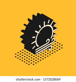 Isometric Wind and sun icon isolated on yellow background. Windy weather.  Vector Illustration