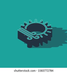 Isometric Wind and sun icon isolated on green background. Windy weather.  Vector Illustration