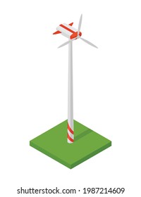 Turbina de viento isométrica. Concepto de energía limpia. Energía ecológica limpia. Energía eléctrica ecológica renovable de molino de viento. Icono para web