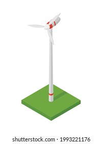 Isometric wind turbine. Concept of clean energy. Clean ecological power. Eco renewable electric energy from windmill. Icon for web