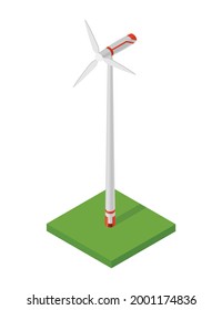 Isometrische Windturbine. Konzept der sauberen Energie. Saubere Umweltleistung. Öko-erneuerbare Energie aus Windkraftanlagen. Symbol für Web