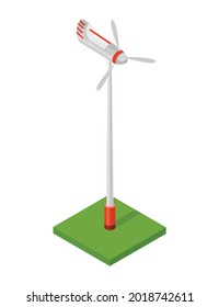 Isometric wind turbine. Concept of clean energy. Clean ecological power. Eco renewable electric energy from windmill. Icon for web