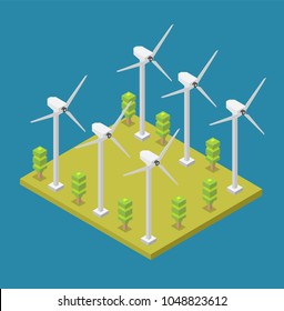 Isometric Wind Turbine Green Energy Power Generation Vector Elements