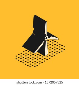 Isometric Wind turbine icon isolated on yellow background. Wind generator sign. Windmill silhouette. Windmill for electric power production.  Vector Illustration