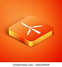 Isometric Wind turbine icon isolated on orange background. Wind generator sign. Windmill silhouette. Windmill for electric power production.  Vector Illustration