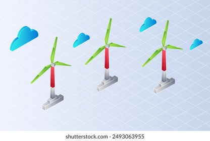 Isometric wind turbine on white background.