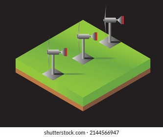 turbinas eólicas isométricas, diseño de juegos retro, ilustración vectorial