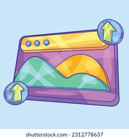 Isometric Window with Business Wave Chart Vector Illustration