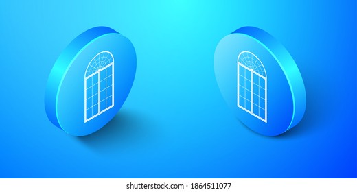 Isometric Window icono aislado en fondo azul. Botón de círculo azul. Vector.