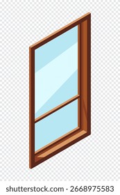 Isometric window. Wooden closed window. Interior elements. Furniture elements. Isometric furniture