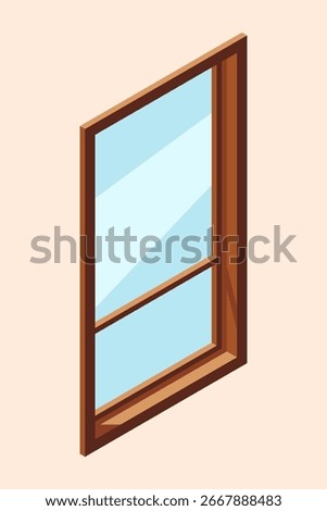 Isometric window. Wooden closed window. Interior elements. Furniture elements. Isometric furniture