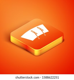 Isometric Windscreen wiper icon isolated on orange background.  Vector Illustration