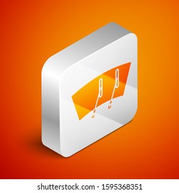 Isometric Windscreen wiper icon isolated on orange background. Silver square button. Vector Illustration