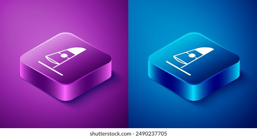 Isometric Windsurfing icon isolated on blue and purple background. Square button. Vector Illustration