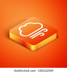 Isometric Windy weather icon isolated on orange background. Cloud and wind.  Vector Illustration