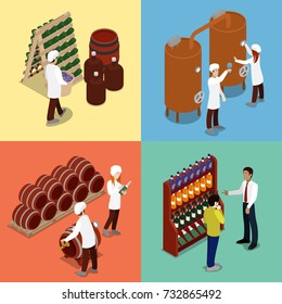 Isometric Wine Production Industry. Winemaking Concept and Store. Vector flat 3d illustration