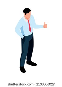 Isometric winner businessman composition with human character of businessman with thumbs up on blank background vector illustration