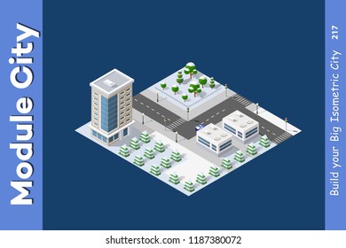 Isometric Winter Christmas town with snow and trees