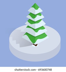 Isometric winter low poly christmas tree. Vector flat 3d design or infographic element. Eps10.