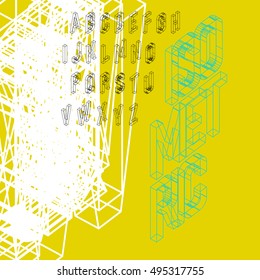 Isometric wireframe font. Upper case 26 latin letters. 