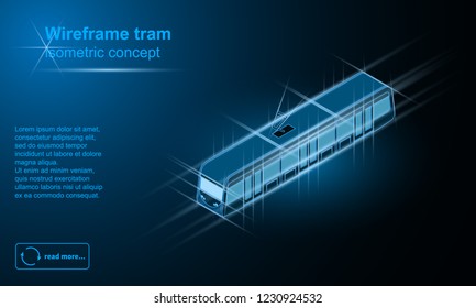 Isometric wireframe tramway vector illustration. Editable stroke.