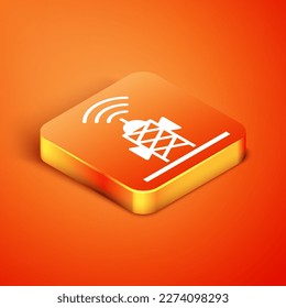 Isometric Wireless antenna icon isolated on orange background. Technology and network signal radio antenna.  Vector